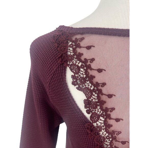 Free People Waffle Knit Tunic Top • Oversized 3/4 Sleeve Thermal Cozy Boho - Picture 9 of 14